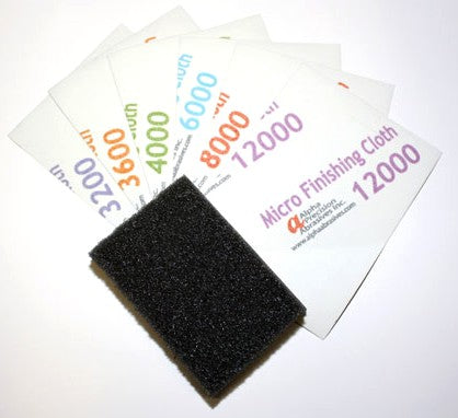 Hobby Stix 2050 3"x4" Micro Finishing Cloth Abrasive Sheets w/Foam Back-Up Pad (6 diff grits/Bag)