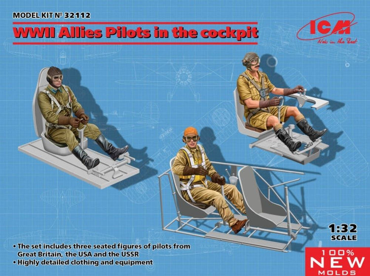 ICM Models 32112 1/32 WWII Allies Pilots in the Cockpit (British, US, Soviet)