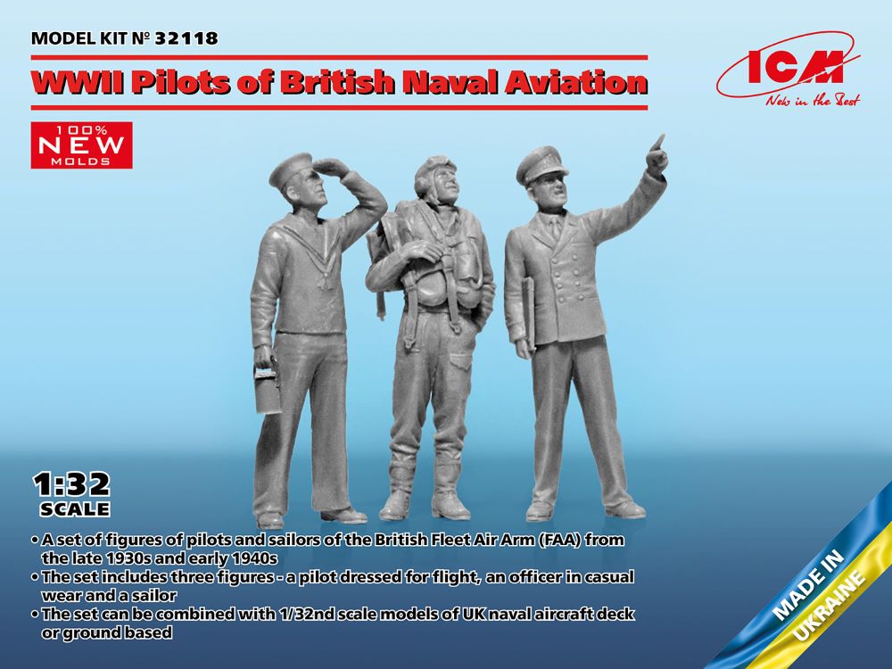 ICM Models 32118 1/32 WWII Pilots of British Naval Aviation (Pilot, Officer, Sailor) (New Tool)