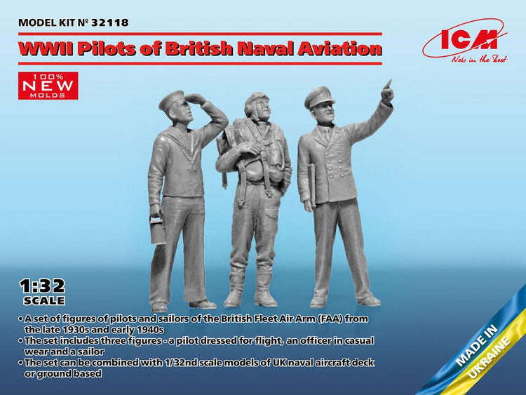 ICM Models 32118 1/32 WWII Pilots of British Naval Aviation (Pilot, Officer, Sailor) (New Tool)