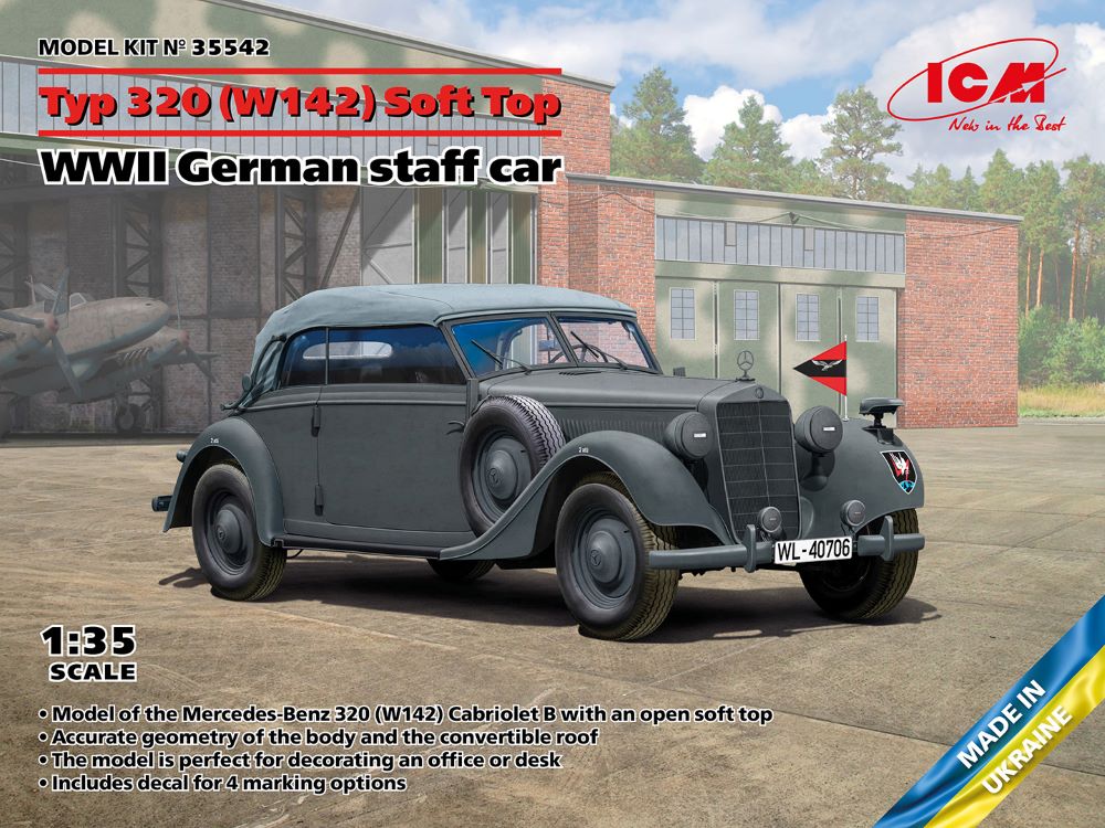 ICM Models 35542 1/35 WWII German Type 320 (W142) Soft Top Staff Car