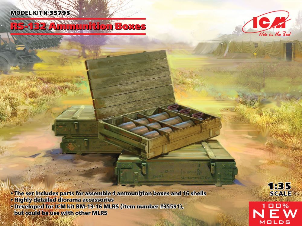 ICM Models 35795 1/35 RS132 Ammunition Boxes (4) w/Shells (16)