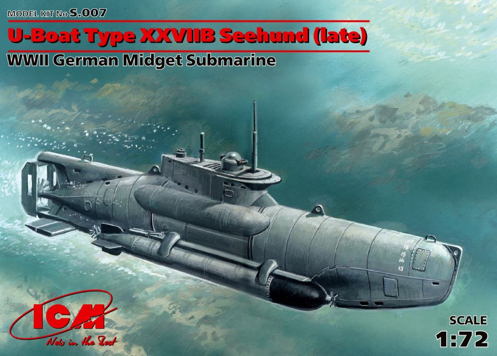 ICM Models 7 1/72 WWII German U-Boat Type XXVIIB Seehund (Late) Midget Submarine
