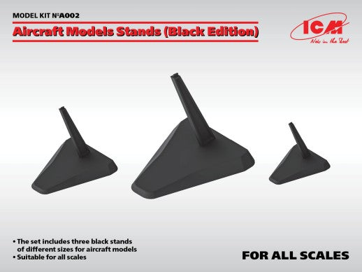 ICM Models A2 Aircraft Black Display Stands use for 1/144, 1/72, 1/48, 1/32 (3)
