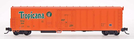 Intermountain Railway 21008 N Scale 57' Mechanical Refrigerator Car - Ready to Run -- Tropicana (1991, orange, green, leaf over "i", green data, figure head)