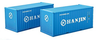 Intermountain Railway 30056 HO Scale 20' Corrugated Container w/Corrugated Doors - Ready to Run -- Hanjin HJCU (blue, white)