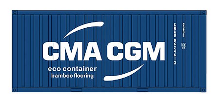 Intermountain Railway 30060 HO Scale 20' Corrugated Container w/Corrugated Doors - Assembled -- CMA CGM blue, white, Eco Container Markings)