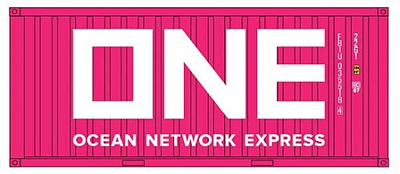 Intermountain Railway 30069 HO Scale 20' Corrugated Container w/Corrugated Doors 2-Pack - Assembled -- Ocean Network Express ONE (magenta, white)