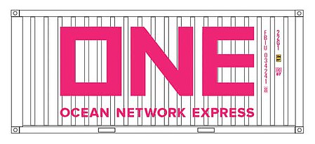 Intermountain Railway 30070 HO Scale 20' Corrugated Container w/Corrugated Doors 2-Pack - Assembled -- Ocean Network Express ONE (white, magenta)