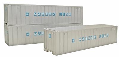 Intermountain Railway 30303 HO Scale 40' Rib-Side Container 2-Pack - Assembled - A-Line -- Maersk (Early, gray, blue, Name in Squares)