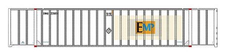 Intermountain Railway 30625 HO Scale 53' Hyundai Hi-Cube Container 2-Pack - Ready to Run -- EMP EMHU (Ex-STAX, Ex-Hub w/Patches, white, yellow, blue, black w/EMP Logo)