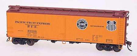 Intermountain Railway 34157 HO Scale 40' Wood Refrigerator Car - Ready to Run -- Pacific Fruit Express (Post 1952, orange, PFE red, black-and-white Logos)