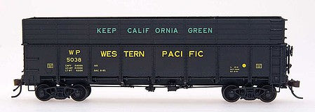 Intermountain Railway 35204 HO Scale Drop-Bottom Wood Chip Gondola - Ready to Run -- Western Pacific (black, yellow, Keep California Green Slogan)