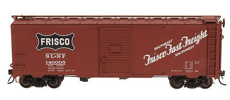 Intermountain Railway 38027 HO Scale 1937 AAR Boxcar with Square Corners - Ready to Run -- St. Louis-San Francisco (Boxcar Red, black Frisco Coonskin, Fast Freight Slo