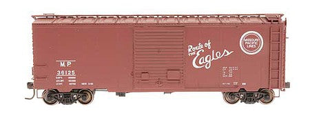 Intermountain Railway 38703 HO Scale 1938 AAR 10'6" Boxcar, 4-3-1 Improved Dreadnaught Ends, 8' Door - Ready to -- Missouri Pacific (Boxcar Red, Buzz Saw Logo, Eagles Slogan)