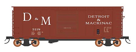 Intermountain Railway 38712 HO Scale 1938 AAR 10'6" Boxcar, 4-3-1 Improved Dreadnaught Ends, 8' Door - Ready to -- Detroit & Mackinac (Boxcar Red, Large D&M)