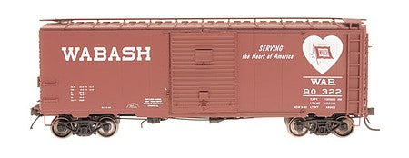 Intermountain Railway 38909 HO Scale 1937 AAR 10'6" Welded Boxcar, 4-3-1 Dreadnaught Ends, 8' Door - Ready to Ru -- Wabash (Boxcar Red, Heart Logo)