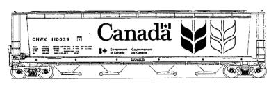 Intermountain Railway 45101 HO Scale 59' 4-Bay Cylindrical Covered Hopper - Trough Hatch Version - Ready to Run -- Government of Canada CNWX (red, yellow, black, white)