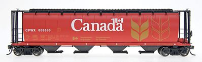 Intermountain Railway 45102 HO Scale 59' 4-Bay Cylindrical Covered Hopper - Trough Hatch Version - Ready to Run -- Government of Canada CPWX (red, yellow, black, white)
