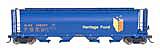 Intermountain Railway 45104 HO Scale 59' 4-Bay Cylindrical Covered Hopper - Trough Hatch Version - Ready to Run -- ALPX Alberta Heritage Fund (Blue w/gold Lettering & yellow Herald)