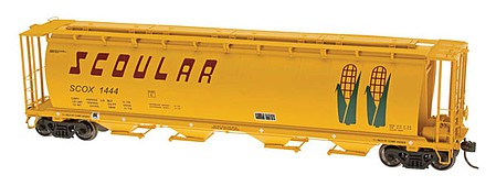 Intermountain Railway 45106 HO Scale 59' 4-Bay Cylindrical Covered Hopper - Trough Hatch Version - Ready to Run -- Scoular (yellow w/green & brown Ears Of Corn, brown & black Lettering)