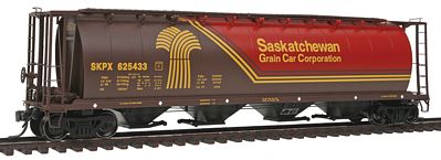 Intermountain Railway 45122 HO Scale 59' 4-Bay Cylindrical Covered Hopper - Trough Hatch Version - Ready to Run -- Saskatchewan Grain Car Croperation SKPX (orange, brown, gold stripes)