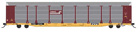 Intermountain Railway 452104 HO Scale Bi-Level Auto Rack - Ready to Run -- Conrail (yellow, TTX flat with black logo; Boxcar Red Rack)