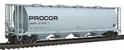 Intermountain Railway 45234 HO Scale 59' 4-Bay Cylindrical Covered Hopper w/Round Hatches - Ready to Run -- Procor Canada Ltd. UNPX (gray, black)
