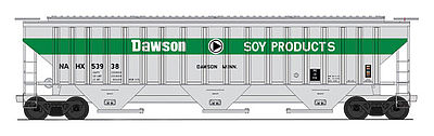 Intermountain Railway 45288 HO Scale 4750 Cubic Foot 3-Bay 18 Rib Covered Hopper - Ready to Run -- Dawson Soy Products NAHX (gray, green, white, black)