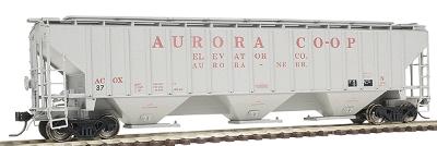 Intermountain Railway 45356 HO Scale 4750 Cubic Foot 3-Bay 18 Rib Covered Hopper - Ready to Run -- Aurora Co-Op (gray, red)