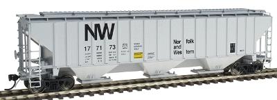 Intermountain Railway 45358 HO Scale PS2CD 4750 Cubic Foot 3-Bay Covered Hopper - Ready to Run -- Norfolk & Western (gray, black, NW Logo)