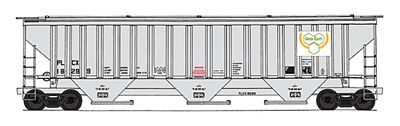 Intermountain Railway 45364 HO Scale PS2CD 4750 Cubic Foot 3-Bay Covered Hopper - Ready to Run -- Union Equity PLCX (gray, white, green)