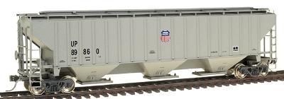 Intermountain Railway 45371 HO Scale PS2CD 4750 Cubic Foot 3-Bay Covered Hopper - Ready to Run -- Union Pacific (gray w/black lettering, red; white & blue shield)