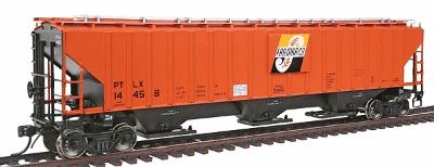Intermountain Railway 45385 HO Scale PS2CD 4750 Cubic Foot 3-Bay Covered Hopper - Ready to Run -- Far-Mar-Co PTLX (orange, black, white)