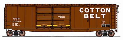 Intermountain Railway 45621 HO Scale 50' PS-1 Double-Door Boxcar - Ready to Run -- Cotton Belt SSW (Boxcar Red, white)