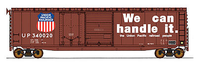 Intermountain Railway 45627 HO Scale 50' PS-1 Plug & Sliding-Door Boxcar - Ready to Run -- Union Pacific (Boxcar Red, white, red, blue, Billboard We Can Handle It)