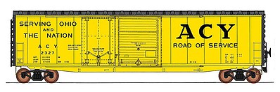 Intermountain Railway 45633 HO Scale PS-1 50' Double-Door Boxcar w/Cushion Underframe - Ready to Run -- Akron, Canton & Youngstown (yellow, black, Serving Ohio Slogan)
