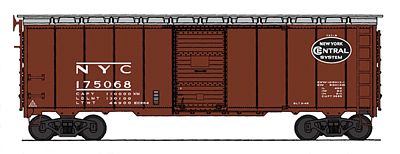 Intermountain Railway 45779 HO Scale Post-War 10' Inside-Height 40' Boxcar - Ready to Run -- New York Central (Boxcar Red, black System Logo)