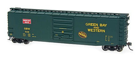 Intermountain Railway 45929 HO Scale 50' PS-1 Single-Door Boxcar - Ready to Run -- Green Bay & Western (green, yellow, red, Packers Football Logo)