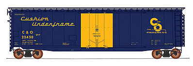 Intermountain Railway 45957 HO Scale 50' PS-1 Single Door Boxcar w/Cushion Underframe - Ready to Run -- Chesapeake & Ohio (blue, yellow, Progress Logo, Script Cushion Underframe)