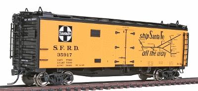 Intermountain Railway 46110 HO Scale Santa Fe 40' Steel Ice Reefer - Ready to Run -- Santa Fe (orange, black, Chief, All the Way Map on Reverse Side)