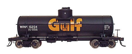 Intermountain Railway 46203 HO Scale ACF Type 27 Riveted 10,000-Gallon Tank Car - Ready to Run -- Gulf Oil Corp. (black, large orange Gulf logo)