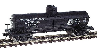 Intermountain Railway 46303 HO Scale ACF Type 27 Riveted 8000-Gallon Tank Car - Ready to Run -- Spencer Kellogg & Sons Inc. (black w/white lettering)