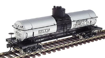 Intermountain Railway 46321 HO Scale ACF Type 27 Riveted 8000-Gallon Tank Car - Ready to Run -- Stauffer Chemical Co. (silver w/black center band, black lettering)