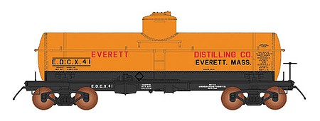 Intermountain Railway 46344 HO Scale ACF Type 27 Riveted 8000-Gallon Tank Car - Ready to Run -- Everett Distilling (orange, black, red)