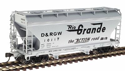 Intermountain Railway 46504 HO Scale ACF 2-Bay Center-Flow Covered Hopper - Ready to Run -- Denver & Rio Grande Western (gray, black, Large Flying Grande & Action Road