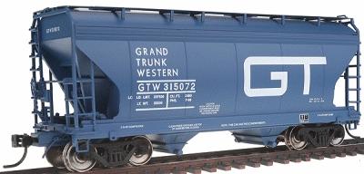 Intermountain Railway 46532 HO Scale ACF 2-Bay Center-Flow Covered Hopper - Ready to Run -- Grand Trunk Western (blue, Large Logo)