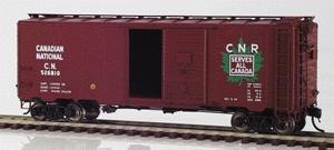 Intermountain Railway 46801 HO Scale Modified AAR 40' Boxcar w/4-4 Improved Drednaught End - Ready to Run -- Canadian National (Boxcar Red, green Maple Leaf Logo)