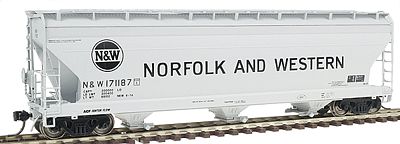 Intermountain Railway 47029 HO Scale ACF 4650 Cubic Foot 3-Bay Covered Hopper - Assembled -- Norfolk & Western (light gray)