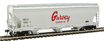Intermountain Railway 47072 HO Scale ACF 4650 Cubic Foot 3-Bay Covered Hopper - Ready to Run -- Garvey Elevators GELX (gray, red)
